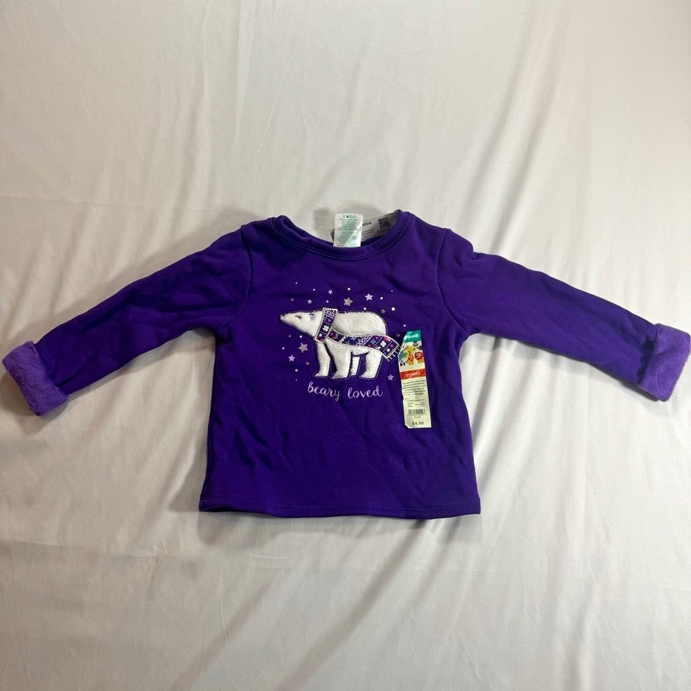 Garanimals Girls 2T Purple Reversible Polar Bear Graphic Crew Neck Knit Top